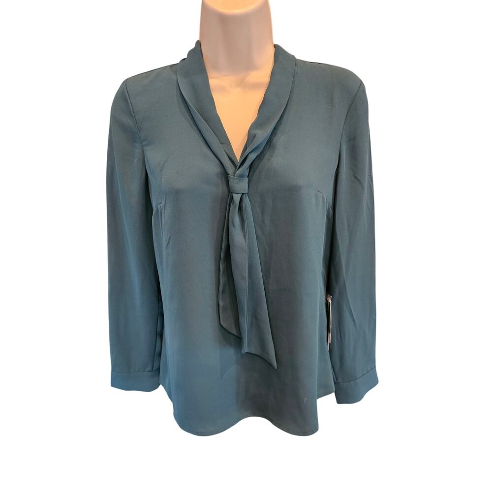 NWT modcloth XS recycled polyester business career casual frill collar green top